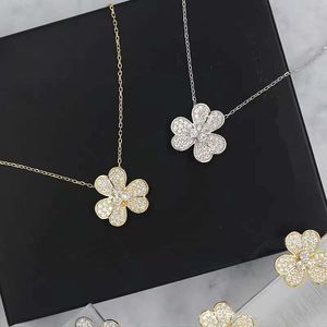 Sterling Sier Clover ketting dames gladde gezicht vol diamant mini hanger lucky vergulde gouden bloem bloemkraagketen