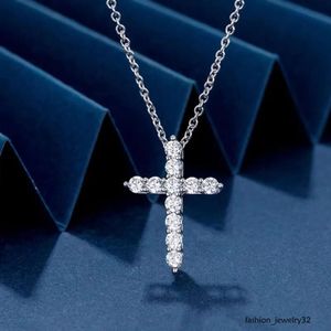 Sterling Sier Diamond Cross Pendant Creative Simple Light Niche sleutelbeen ketting