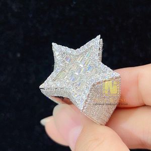 Bague en argent Sterling pour hommes, bijoux fins glacés, mode Buss Down VVS Moissanite Hip Hop, bague étoile en diamant