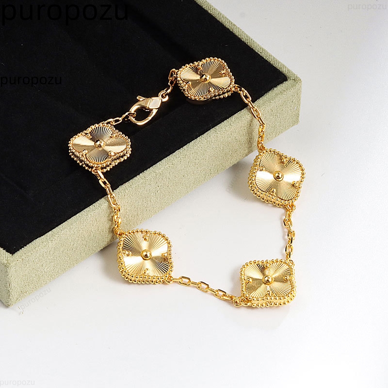 Gold Jewelry Designer Bracelete Mulheres Prazada de Ouro 5 Flores 4 Folhas Cluve Pulseira 2 lados Onyx jade designer de moda Bracelets Girl Girl Professor Love Gift Gift Gift Gift