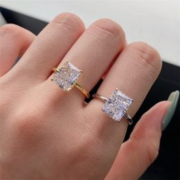 Sterling Sier Luxe Sieraden Ringen 8A Sneeuwvlok Zirconia Designer Ring voor Vrouw Prinses Vierkante Bruiloft Verlovingsring met Geschenkdoos Maat 5-9