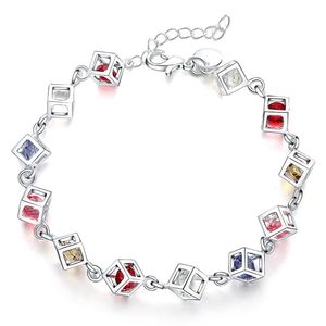 Sterling Sier Multicolor Square AAA Zircon Chain armband voor vrouwen Wedding Engagement Party Fashion Jewelry