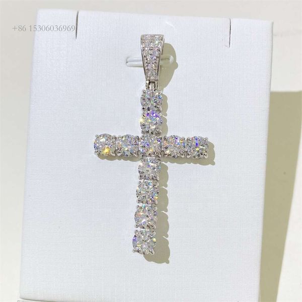 Sterling Sier Real Diamond Lab Moissanite Cruz personalizada Hip Hop Joyería Ice Out Colgante