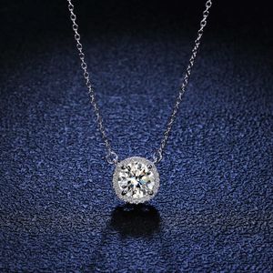 Sterling Sier S925 Pendant 1 Moissanite ketting Dames mode luxe ronde pakket sier hangkraagketen