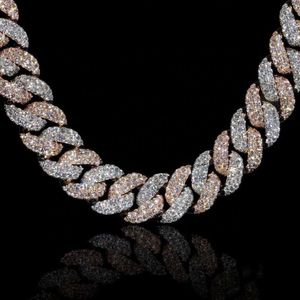 Sterling Sier Two Tone Prong Set Miami Iced Vvs Moissanite Cuban Link Chain