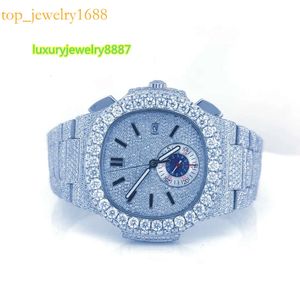 Sterling Sier VVS Moissanite Diamond Volledig Iced Automatische beweging Witte Hip Hop Mens Watch Diamonds Custom Watches