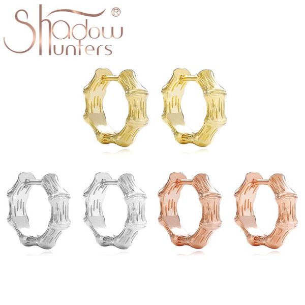 Pendientes de aro Huggies de bambú de plata de ley 925, Piercing de aro liso clásico para mujer, joyería de 9mm de diámetro Huggie