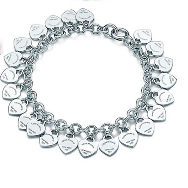 Bracelet en argent Sterling 925 classique pour femmes, carte cœur en argent, à la mode, bijoux, cadeau de vacances, 200925166F