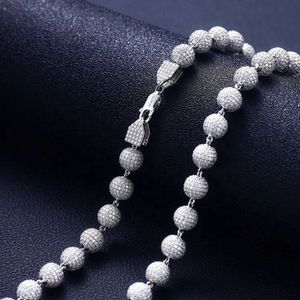 Sterling Silver 925 Lab gekweekte Moissanite Diamond Bead -ketting Iced Out Out Necklace Bracelet Hip Hop Jewelry Set voor man