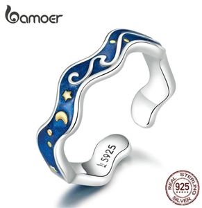 Sterling Silver 925 Anneaux d'amant pour couple Blue Starry Sky of Van Gogh Open Finger Ring Design Accessoires Accessoires SCR608 2202092528614