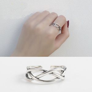 Sterling Zilver 925 Minimalistische Ringen voor Vrouwen Gekruiste Draden Geweven Opening Verstelbare Ring Fijne Accessoires Sieraden YMR108