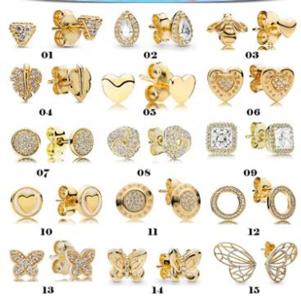 Pendentif en argent sterling 925 pour femme Bracelet Pandora Boucles d'oreilles Gold Love Series Boucles d'oreilles Bee Bow Temperament