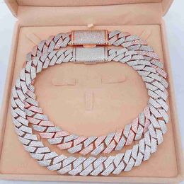Argent sterling 925 Or blanc Miami Cuban Link Iced Out Lab Diamond Moissanite Chain
