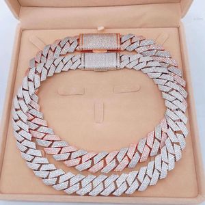 Sterling Silver 925 Wit Gold Miami Cuban Link Iced Out Lab Diamond Moissanite Chain