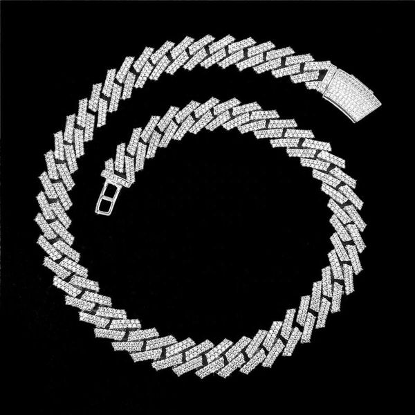 Sterling Silver 925 White Gold Miami Cuban Link Iced Out Lab Diamond VVS1 Chaîne Moisanite