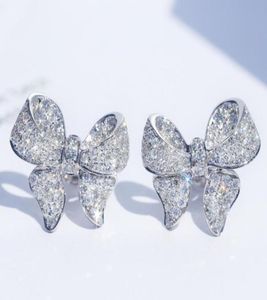 Pendientes de diseñador de diseñador de plata esterlina Bownot Shining Diamante Diamante Cz Diamond Stone Lindo arete Anillos de oreja Jewelr8364665