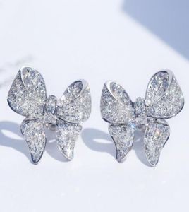 Sterling Silver Bowknot Designer Stud -oorbellen Shining Crystal Diamond Luxe CZ Diamond Stone Cute Earring Earringen Juwelr6568454