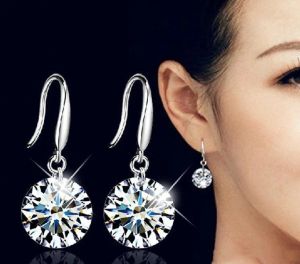 Sterling Silver Bridal Crystal Drop -oorbellen 10 mm klassieke glanzende sieraden bruiloft accessoires Rhinestone oorbellen voor bruid dames