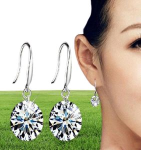 Pendientes de caída de cristal nupcial de plata esterlina 10 mm Joyas brillantes Accesorios de boda Pendientes de diamantes de imitación para Women1061359