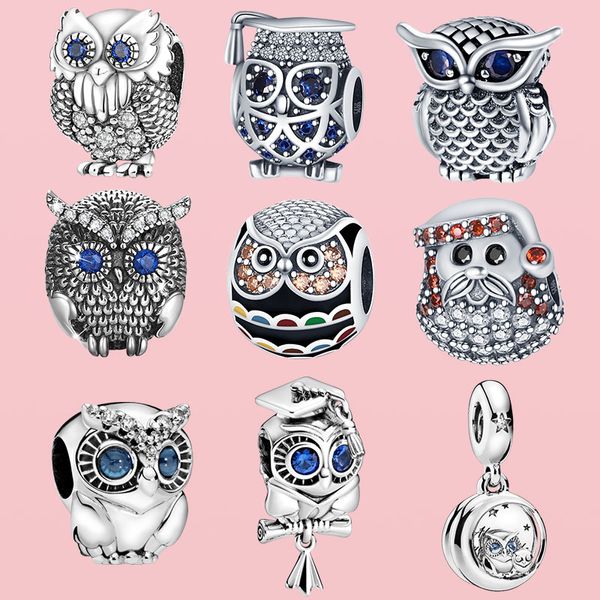 Sterling Silver Charms Pendentifs Mignon Blue Eyes Hibou Dangle Perles Fit Original Pandora Bracelet Collier Fine designer Bijoux