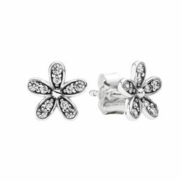 Pendientes de plata de ley con forma de margaritas deslumbrantes, conjunto de joyería de fiesta para mujer, caja Original para pendientes de novia con flores de margaritas pandora