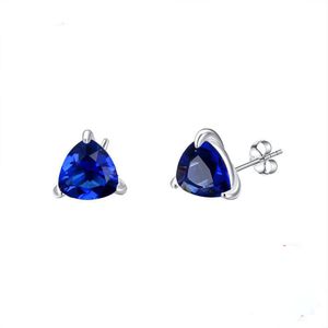 Boucles d'oreilles en argent sterling étalon de triangle géométrique pour femmes petit blanc bleu saphir zircon de boucle d'oreille de mariage