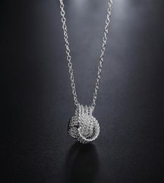 Bijoux de mode en argent Sterling 18 pouces, collier avec pendentif boule tissée à breloque pour femmes, cadeaux d'anniversaire de mariage, chaînes 9818706