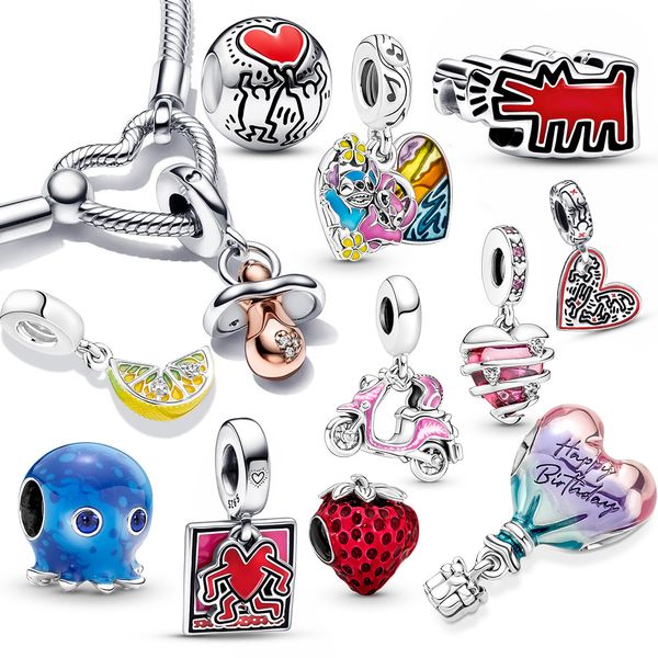 Plata de ley Haring charms pulseras Cuentas huecas Colgante de puntada de corazón Ajuste original pulsera pandora mujer diseñador joyería regalo