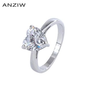 Bague de fiançailles classique simple en argent sterling en forme de coeur créée en laboratoire avec diamant réglable pour femmes bijoux cadeaux Cluster Rin243T