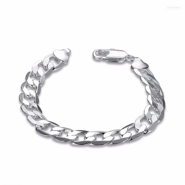 Bijoux en argent Sterling 10mm de large, Bracelet plat pour hommes, argenterie géométrique Simple, fermoir à griffe de homard, chaîne à maillons Inte22