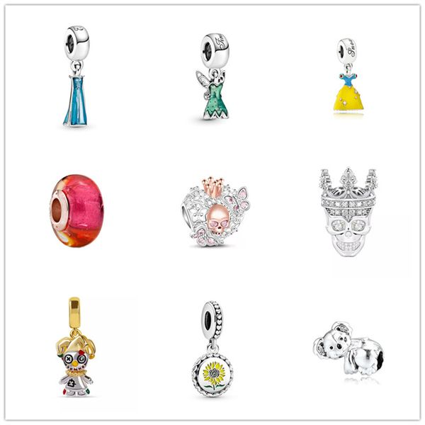 Plata esterlina de lujo 925 Granos sueltos Encanto con cuentas Estilo de falda Pulseras colgantes Original Fit Pandora Charms Moda Calavera Joyería DIY Regalo para mujer