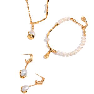 Boucles d'oreilles de collier de bracelet en perle naturel en argent sterling