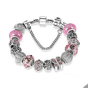 Sterling Silver Plated Cute Pink Braw -armband voor Pandora Snake Chain Fashion Party sieraden voor vrouwen vriendin geschenk Charms armbanden met originele doosset