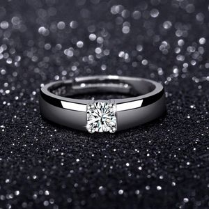 Sterling zilveren geplatineerde klassieke diamanten Solitaire Ring heren paar liefhebbers bruiloft vakantie cadeau Jewelry275P