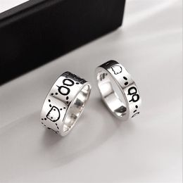 Sterlingsilber, platiniert, Totenkopf-Bandring, Herren- und Damenmode, Luxus-Designerringe, klassisch, verblasst nie310T