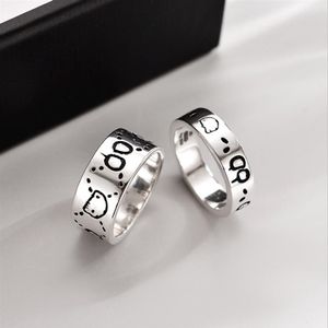 Sterling zilveren geplatineerde schedelband ring heren- en damesmode luxe designer ringen klassiek Nooit fade182i
