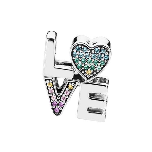 Sterling Silver Rainbow Pave Love Charm avec boîte d'origine pour Pandora Bracelet Bracelet Femmes Fabrication de Bijoux 925 lettre Charms Usine en gros