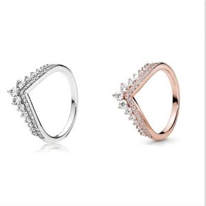 Bague en argent Sterling princesse Wishbone avec anneaux en cristal pour les femmes cadeau de fête de mariage bijoux fins Cluster327J