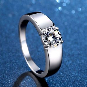 Sterling Silver S Platinum Men's Ring One Carat Simulated Diamond Wedding Ring Fashion Mens Mens Mosang Stone Ring Designer Bijoux