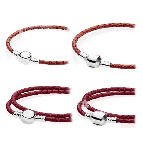 Argent Sterling S925 Charme Bracelet En Cuir Rouge DIY fit Pandora Femmes Bijoux cadeau de noël