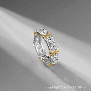 Sterling zilveren S925 Cross Ring ingelegd met diamant trendy mannen en vrouwen paar ringen licht luxe, minderheidszegeling, prachtige