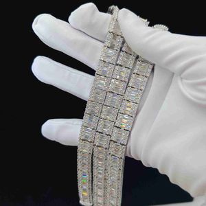 Sterling Silver S925 Fijne sieraden Bracelet Boerels Iced Out Vvs Baguette Moissanite Diamond Cuban Link Chain