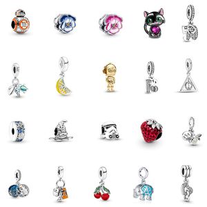 Argent Sterling s925 perles en vrac numéro de fleur de cerisier perlé Original Fit Bracelet Pandora breloque fille pendentif à breloque collier accessoires bricolage femmes cadeau bijoux