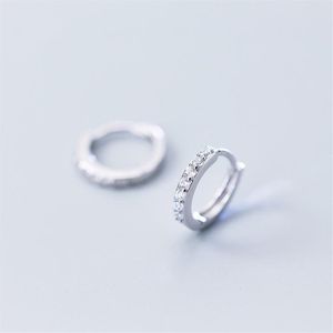 Sterling zilveren kleine zwarte Cubic Zirconia Huggie Hoops oorbellen voor dames heren ronde cirkel oor ring oorbellen fijne sieraden Hoop297O