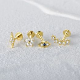 Pendientes de plata de ley para piercing de tragus para mujer, circonita cúbica, anillo para labio, pendiente de cartílago, joyería 1 pieza