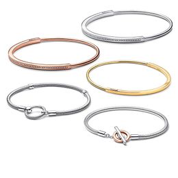 Pulseras con dijes de cadena de hueso de serpiente de circón de plata esterlina Joyería de diseñador Mujeres Regalo de boda DIY Fit Pandora Bangle