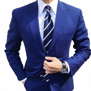 Stevditg Costumes pour hommes bleus revers à revers simple boutonnage coupe ajustée Fi 2 pièces veste pantalon de luxe Busin Blazer Terno 2024 H2qq #