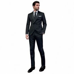 Stevditg elegante conjunto completo ropa masculina trajes de hombre negro chal solapa doble botonadura formal 2 piezas pantalones jakcet boda delgado b6FI #