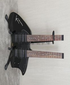Steve Klein Berger Guitare électrique noire à double manche sans tête Tremolo Bridge TransTrem Manche en érable avec incrustation de points BlackHardware6716857