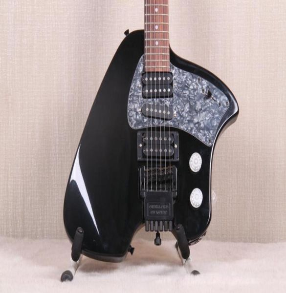 Steve Klein Guitarra eléctrica sin cabeza negra Vibrato Arm Tremolo Tailpiece Grey Pearl Pickguard HSH Pickups4945323